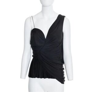Alexander Wang Black Draped One-Shoulder Corset Ruched Top